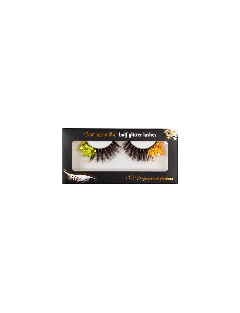 PXP tweekleurige Fluoriserende glitter wimpers Barranquilla stijl geel en groen