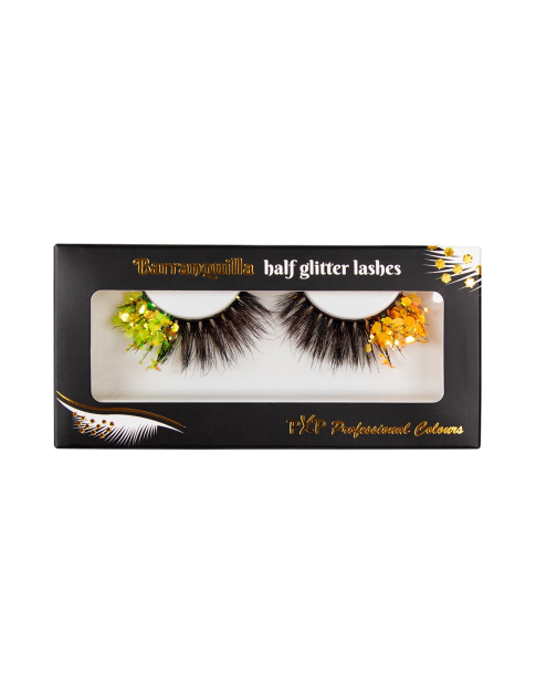 PXP tweekleurige Fluoriserende glitter wimpers Barranquilla stijl geel en groen