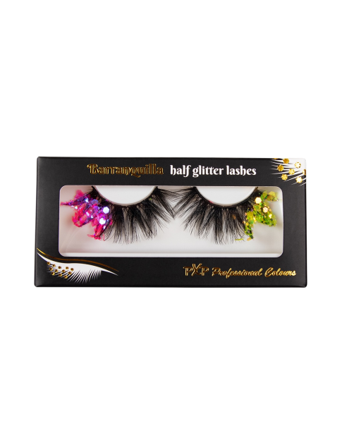 PXP tweekleurige fluoriserende glitter wimpers Barranquilla stijl groen en hotpink